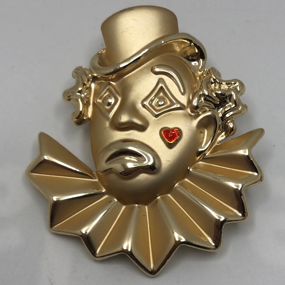 VTG Clown Face Brooch Pin Signed AJC
